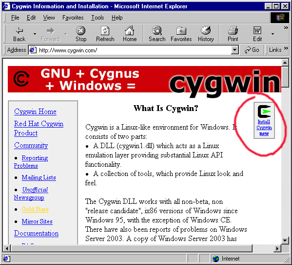 Cygwin web site - 39K